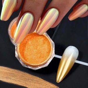 Orange Gradient Nail Art Powder Pigment Neon Mirror Effect Chrome Dust Pearl